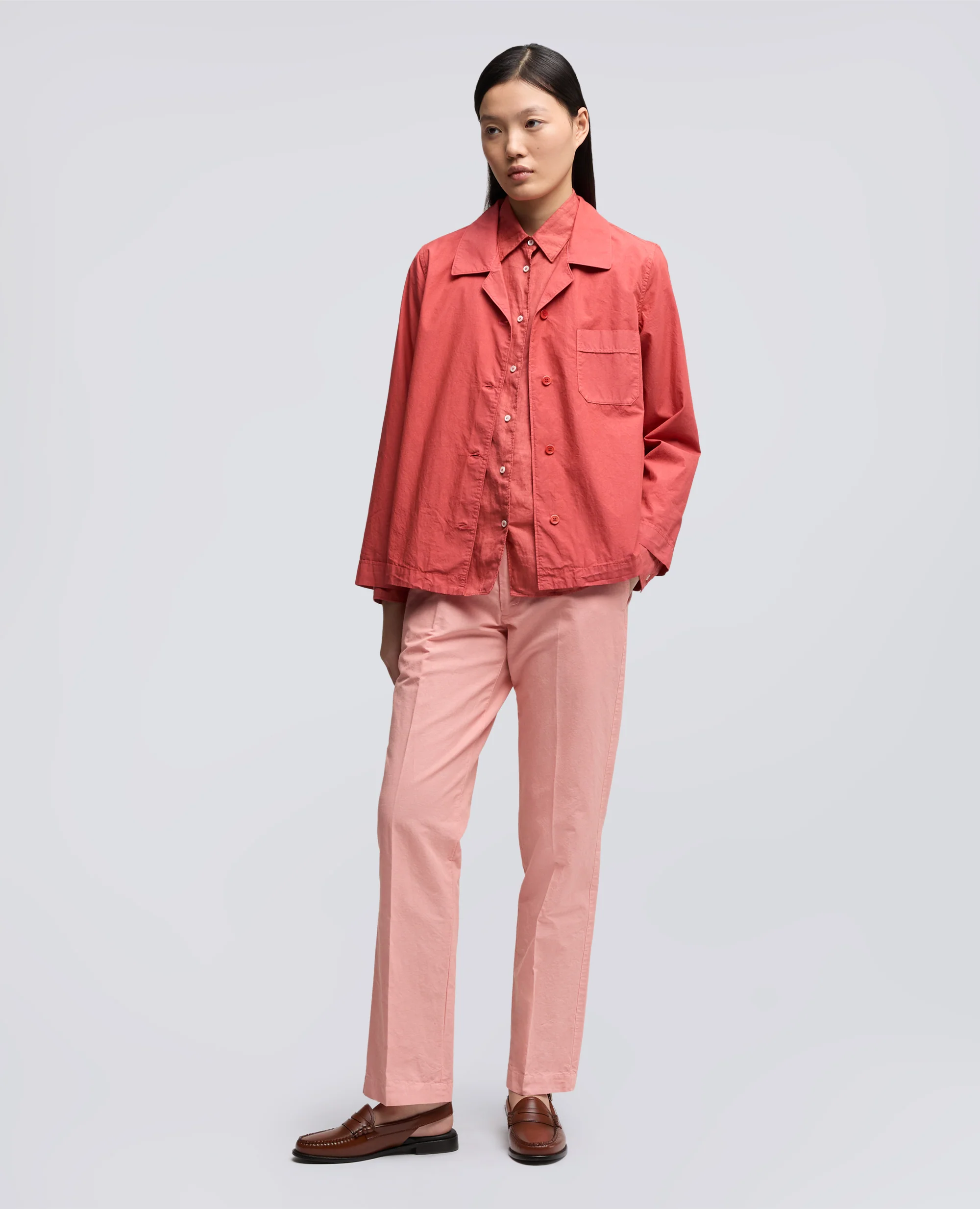 PANTALONE IN TELA FIAMMATA DI COTONE E LINO - ROSA - Image 2