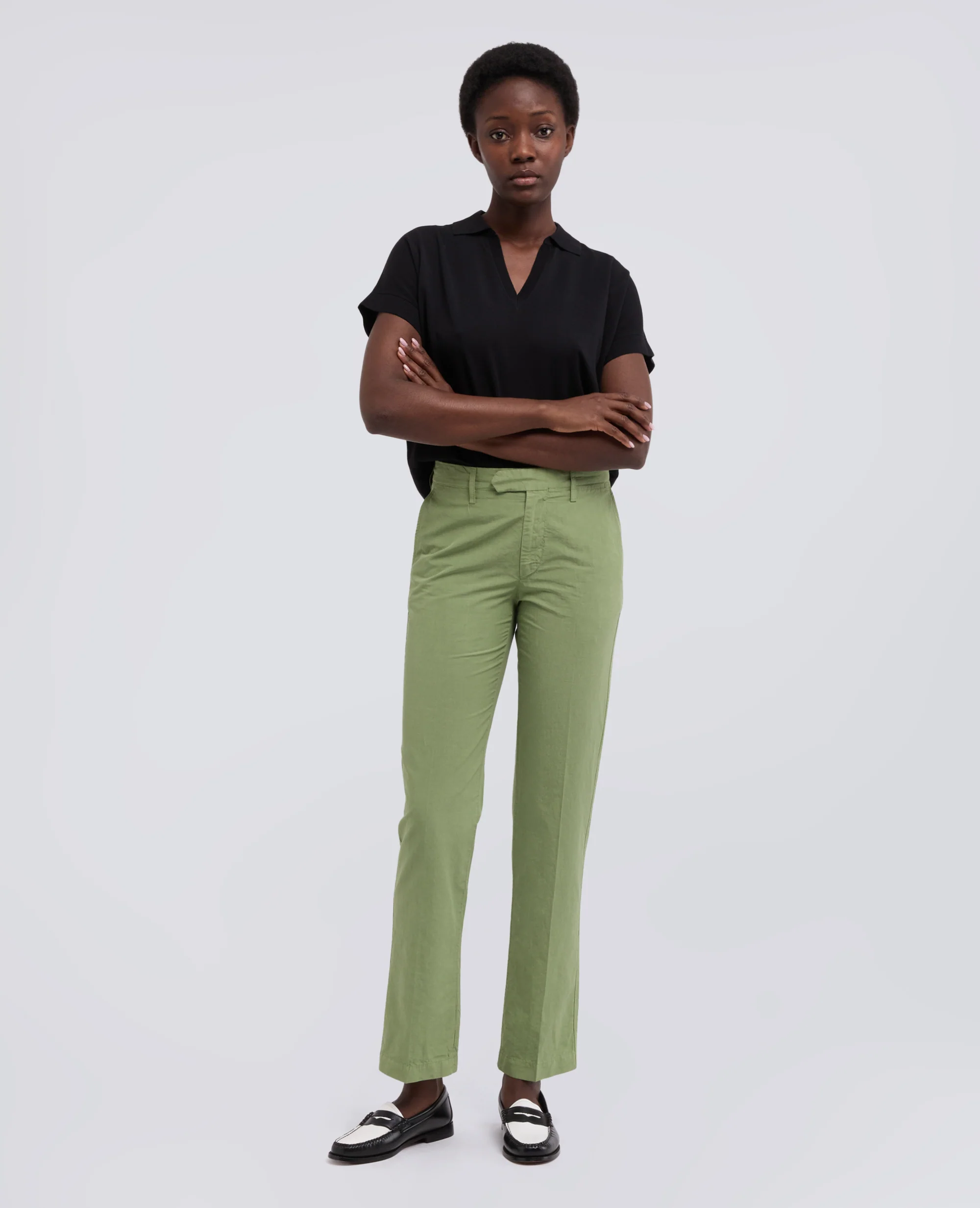 PANTALONE IN TELA FIAMMATA DI COTONE E LINO - SALVIA - Image 2