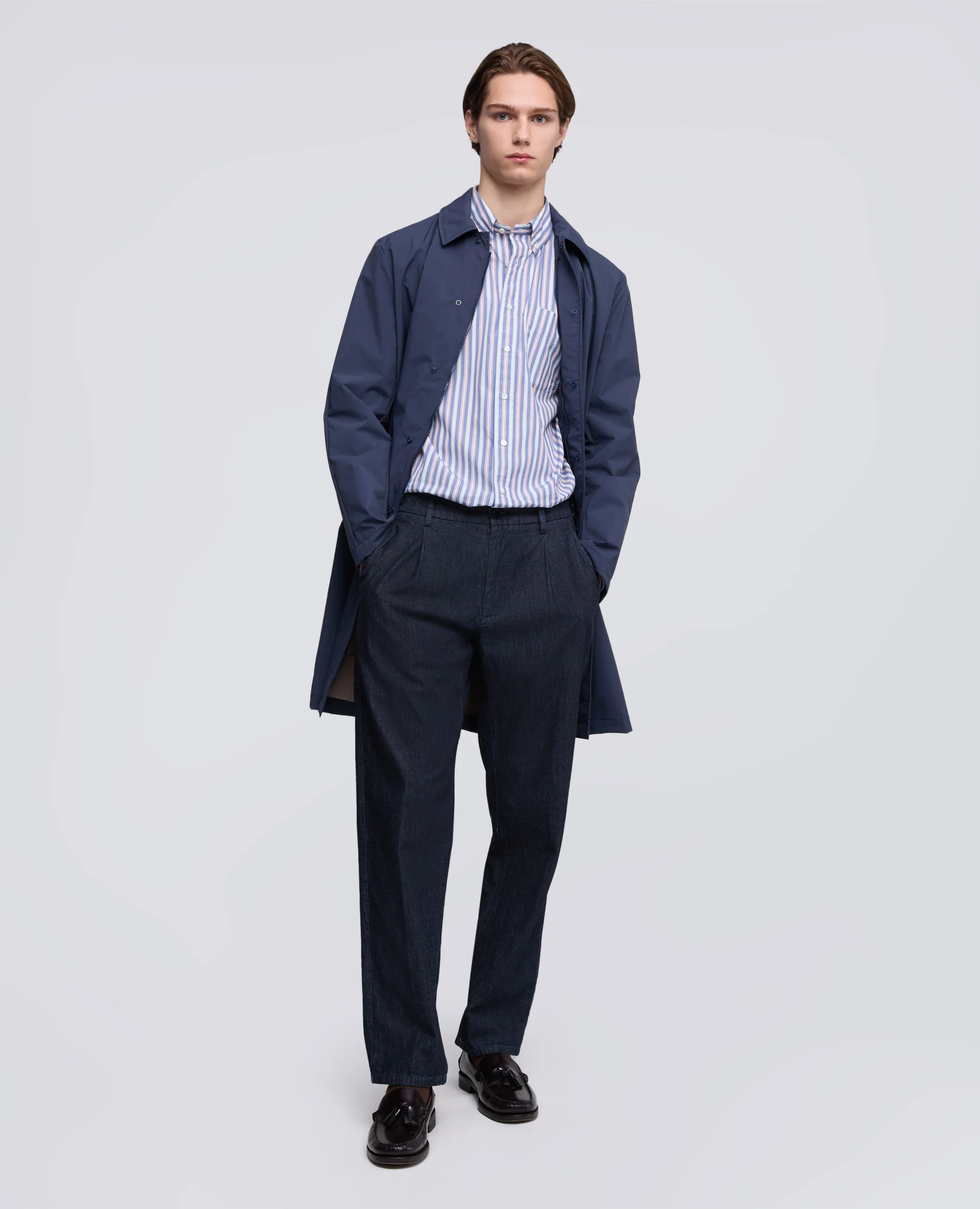 PANTALONE MONO PINCE IN DENIM DI COTONE LEGGERO - DENIM SCURO - Image 2