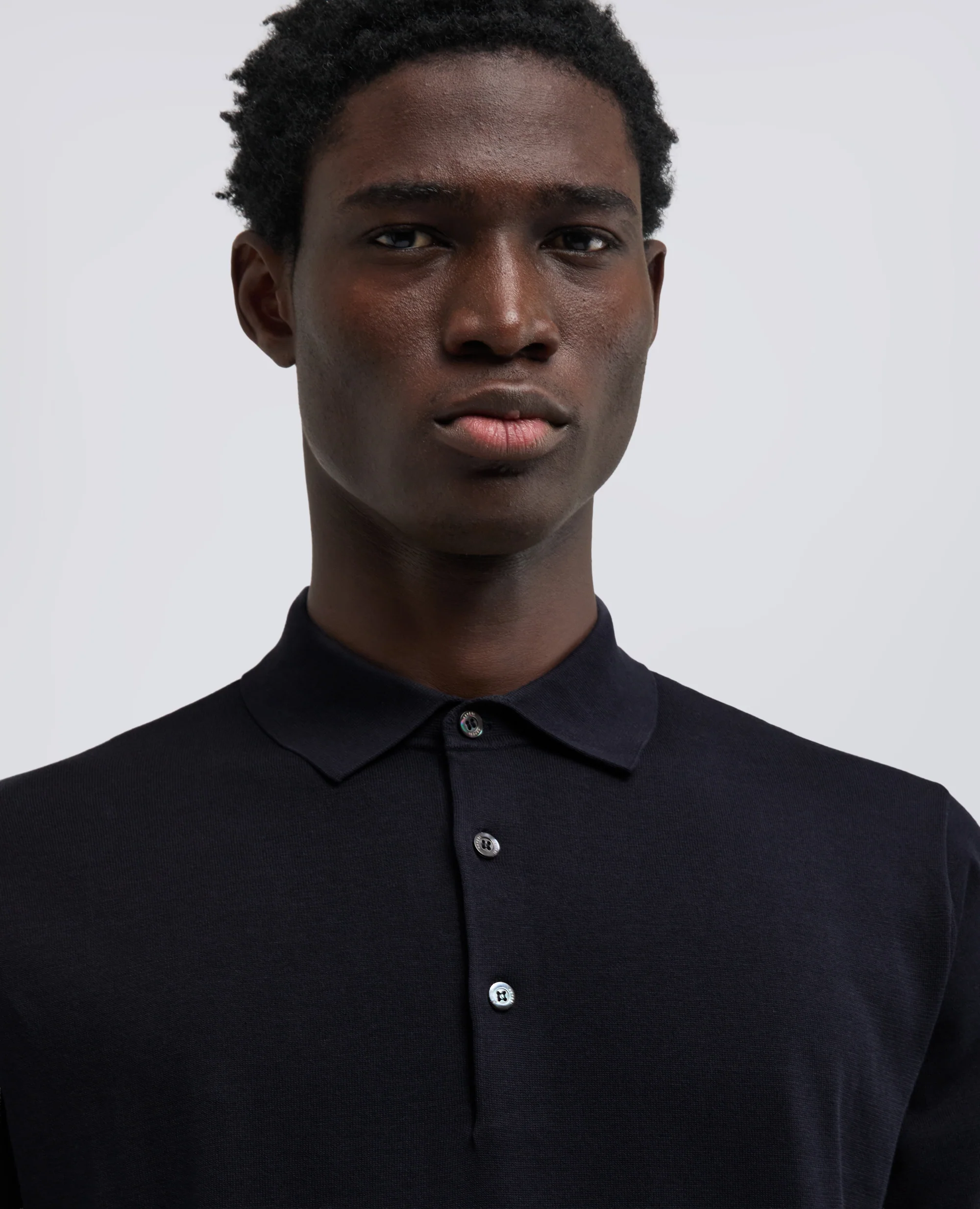 POLO IN COTONE CON BOTTONI IN MADREPERLA - NAVY - Image 4