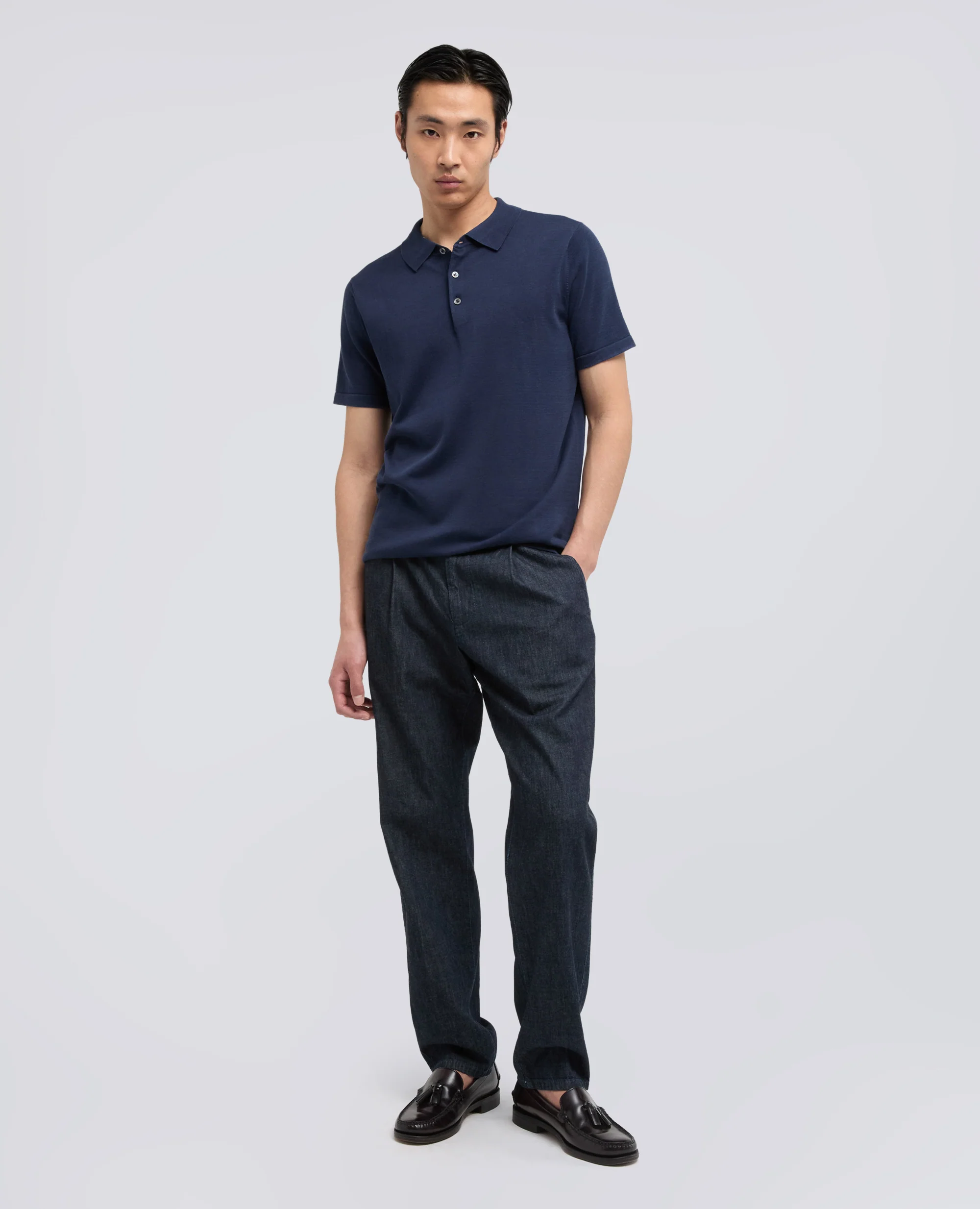 POLO IN MAGLIA DI COTONE, SETA E LINO - NAVY - Image 2