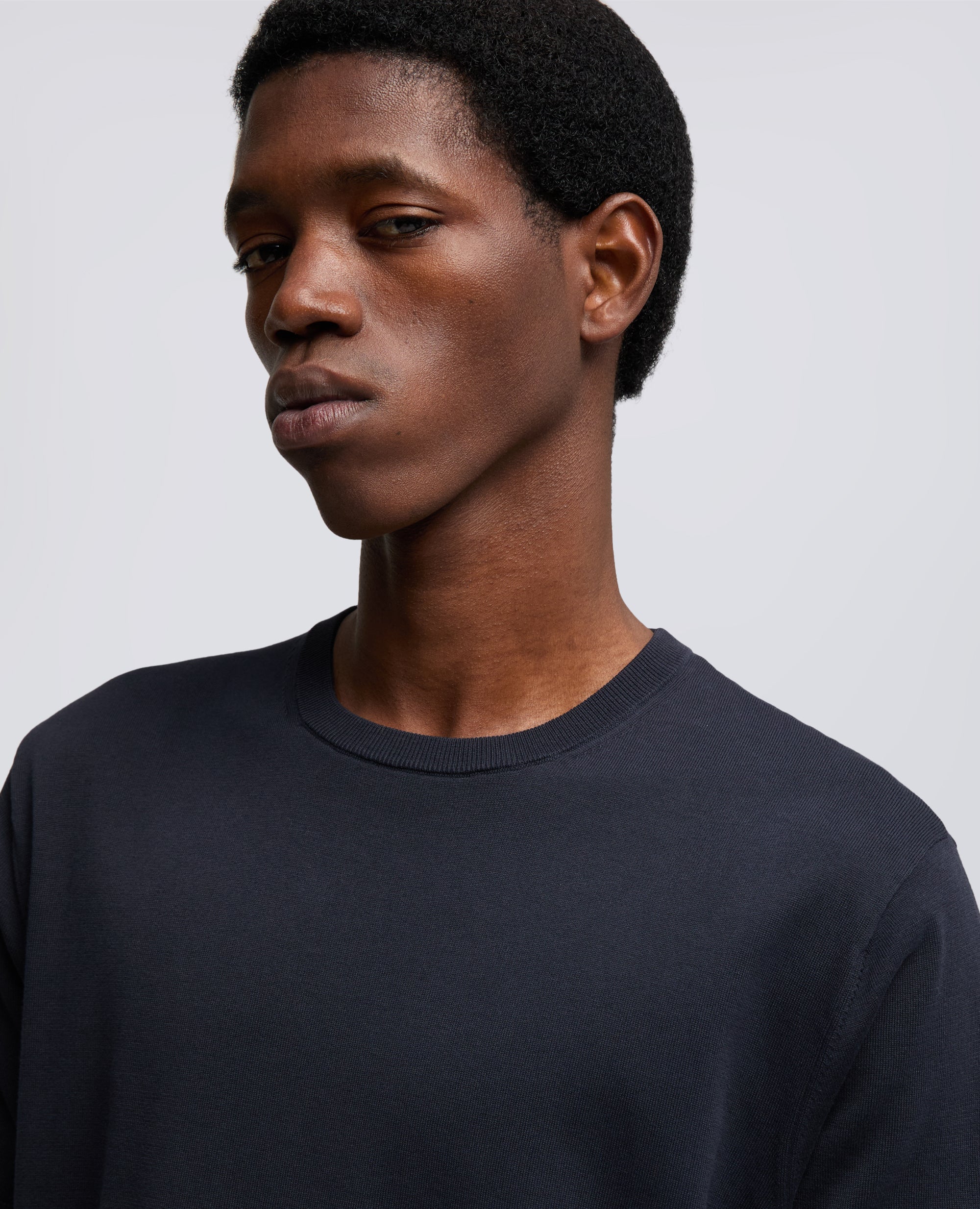 T-SHIRT GIROCOLLO IN COTONE - NAVY - Image 4