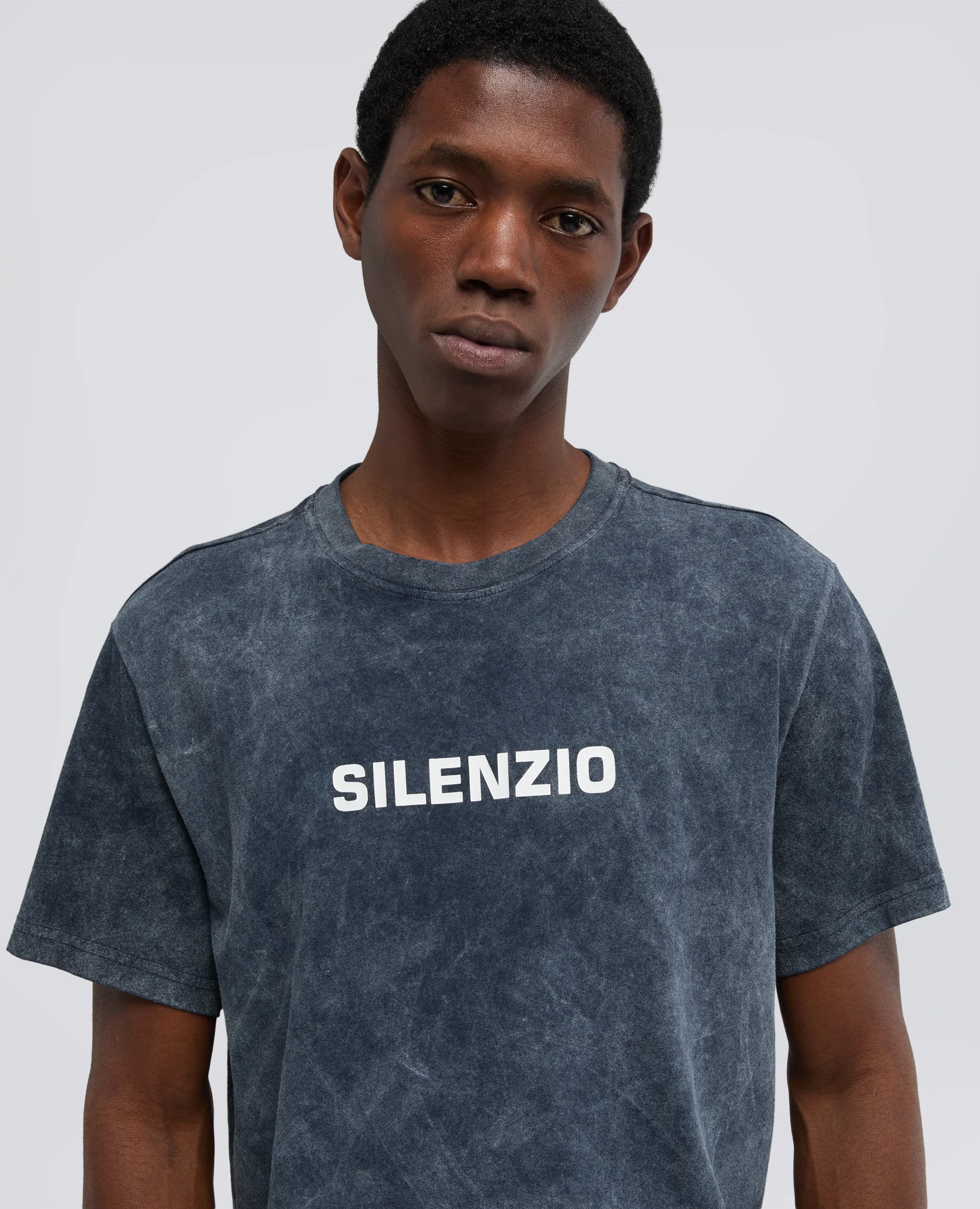 T-SHIRT "SILENZIO" IN JERSEY DI COTONE SHADY EFFECT - NAVY SHADY - Image 4