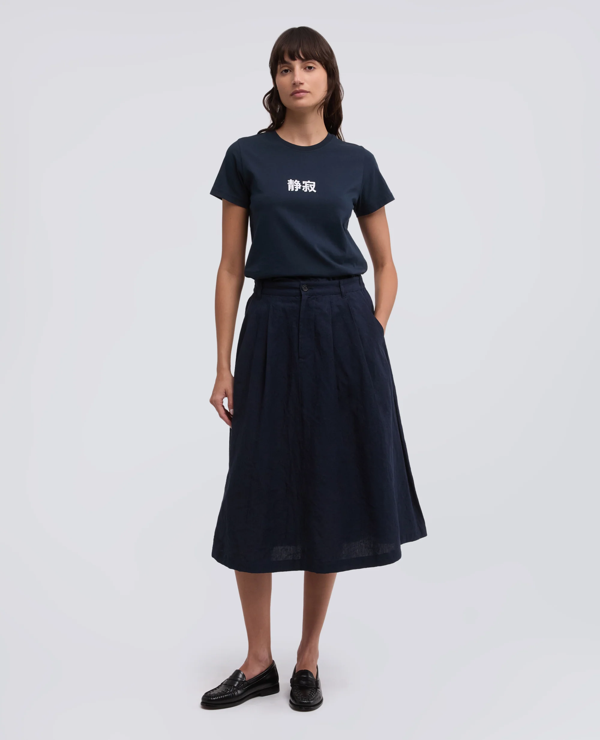 T-SHIRT IN JERSEY DI COTONE CON STAMPA "SILENZIO" IN GIAPPONESE - NAVY - Image 2