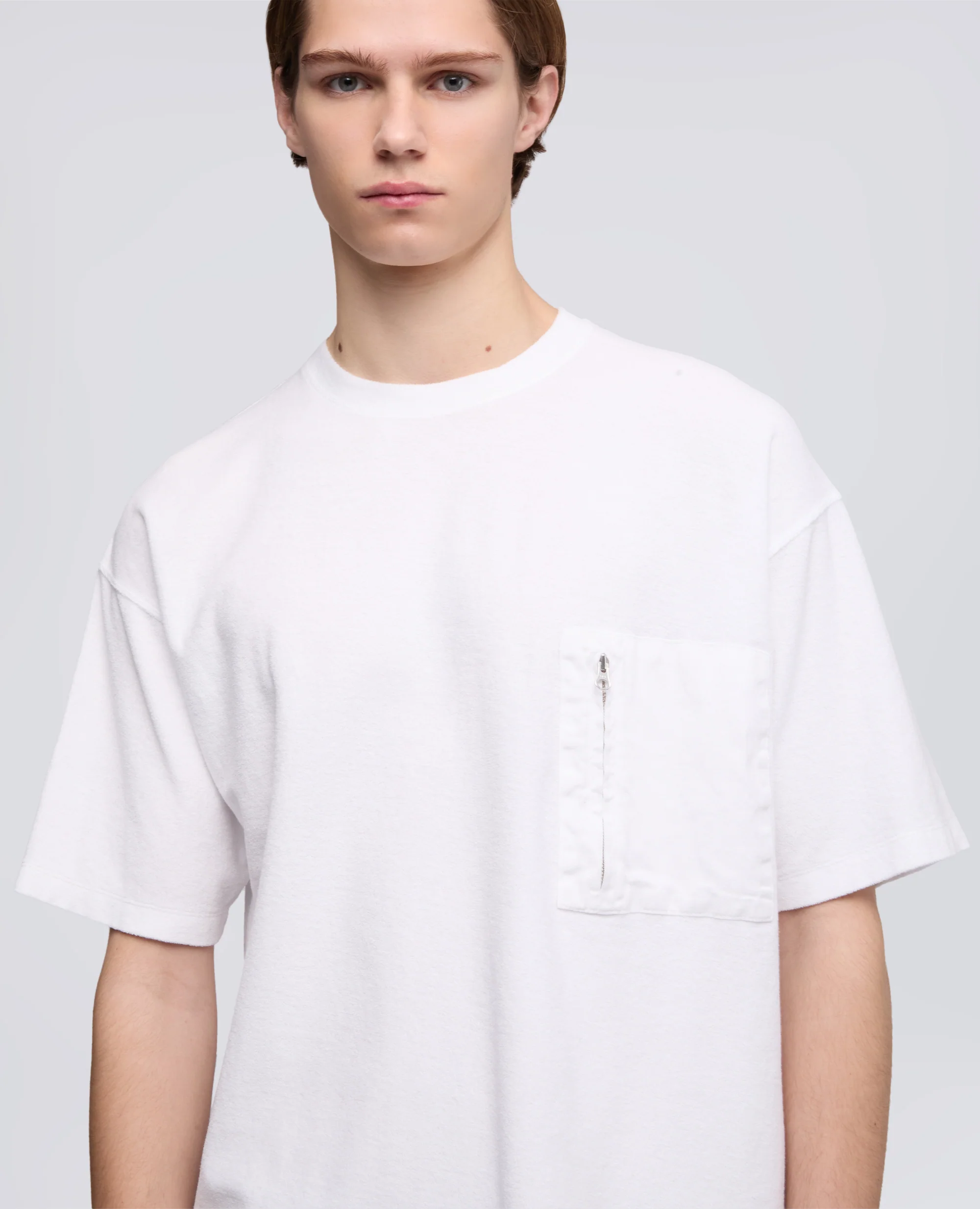 T-SHIRT IN SPUGNA DI COTONE CON TASCHINO - BIANCO - Image 4