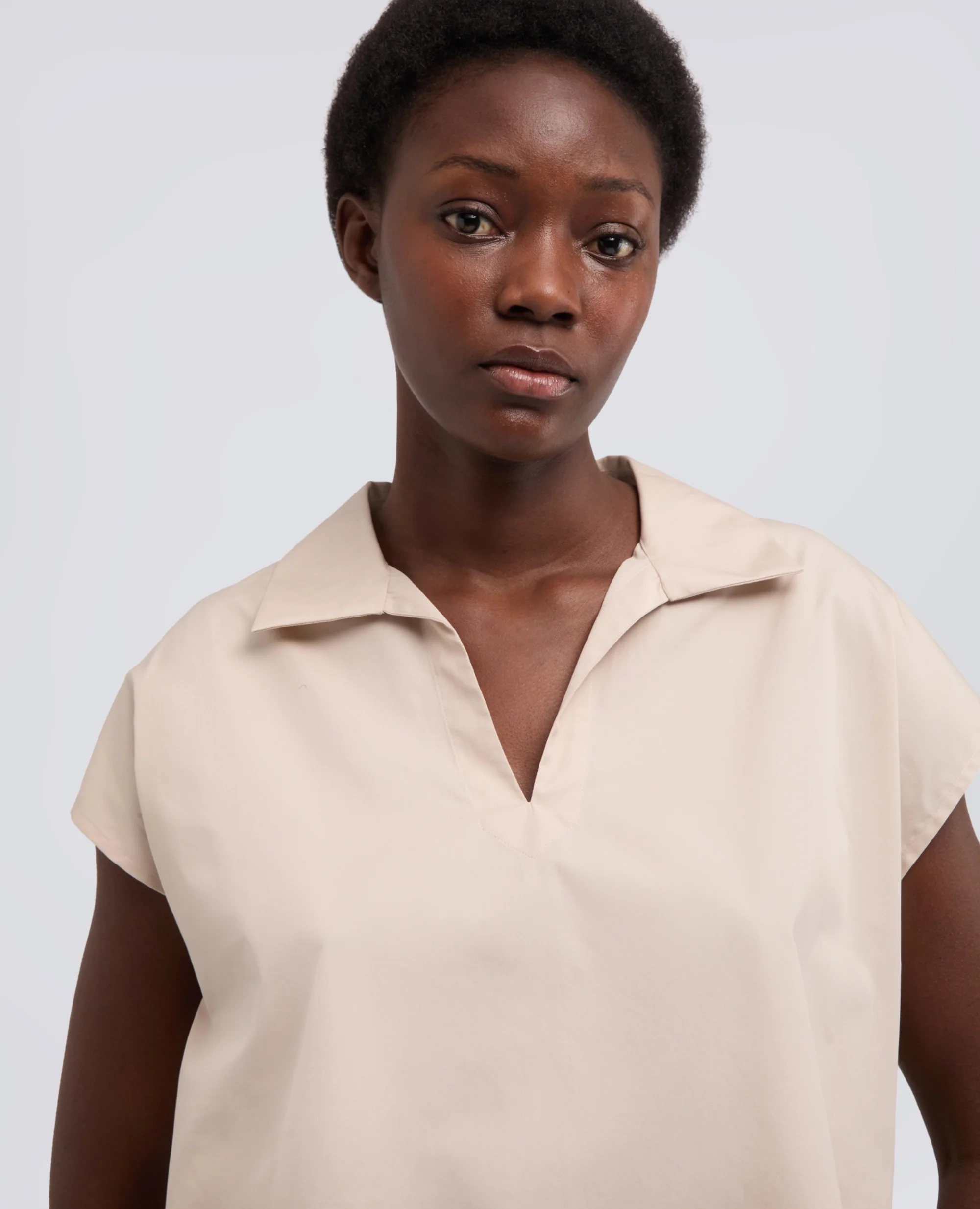 TOP IN POPELINE DI COTONE - BEIGE - Image 4